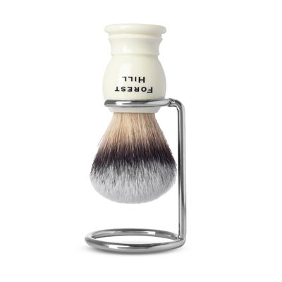 Forest Hill Ashford Premium Shaving Brush For Men, Super Soft Bristles & Ergonomic Design With Brush Holder, Compact and Easy Grip, Ideal For Personal and Professional Salon (White Brush & Stand)