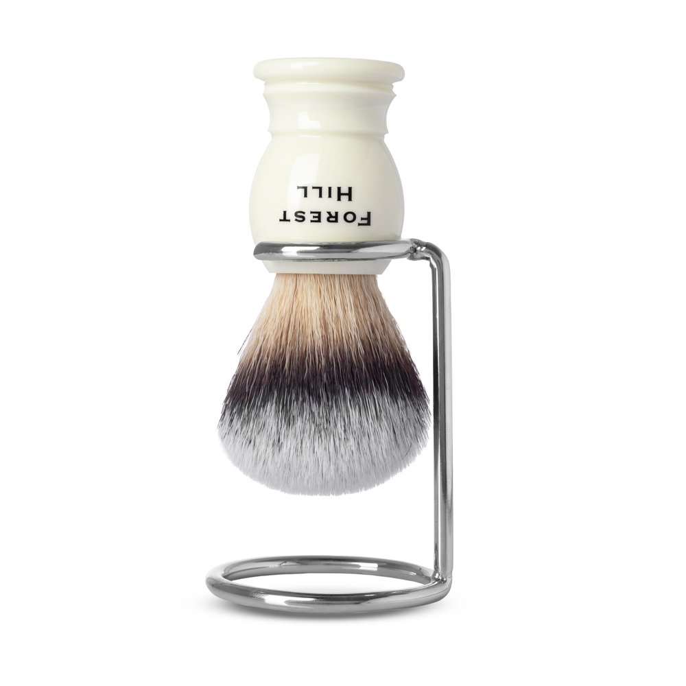 Forest Hill Ashford Premium Shaving Brush For Men, Super Soft Bristles & Ergonomic Design With Brush Holder, Compact and Easy Grip, Ideal For Personal and Professional Salon (White Brush & Stand)