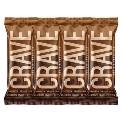 Green Protein Crave Plant Protein Bars Chocolate Hazelnut Butter (Pack of 4) | 15g Protein, Zero Added Sugar, High in Fiber | Crunchy Wafer Bar | Decadent Sugar-Free Chocolate, Creamy Nut Butters | Tastes like a Cheat Meal | 100% Vegetarian & Gluten-