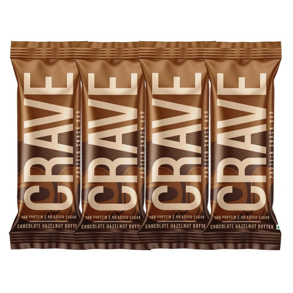 Green Protein Crave Plant Protein Bars Chocolate Hazelnut Butter (Pack of 4) | 15g Protein, Zero Added Sugar, High in Fiber | Crunchy Wafer Bar | Decadent Sugar-Free Chocolate, Creamy Nut Butters | Tastes like a Cheat Meal | 100% Vegetarian & Gluten-