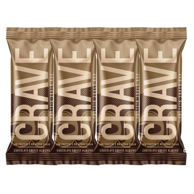 Green Protein Crave Plant Protein Bars Chocolate Coffee Almond (Pack of 4) | 15g Protein, Zero Added Sugar, High in Fiber | Crunchy Wafer Bar | Decadent Sugar-Free Chocolate, Creamy Nut Butters | Tastes like a Cheat Meal | 100% Vegetarian & Gluten-Fr