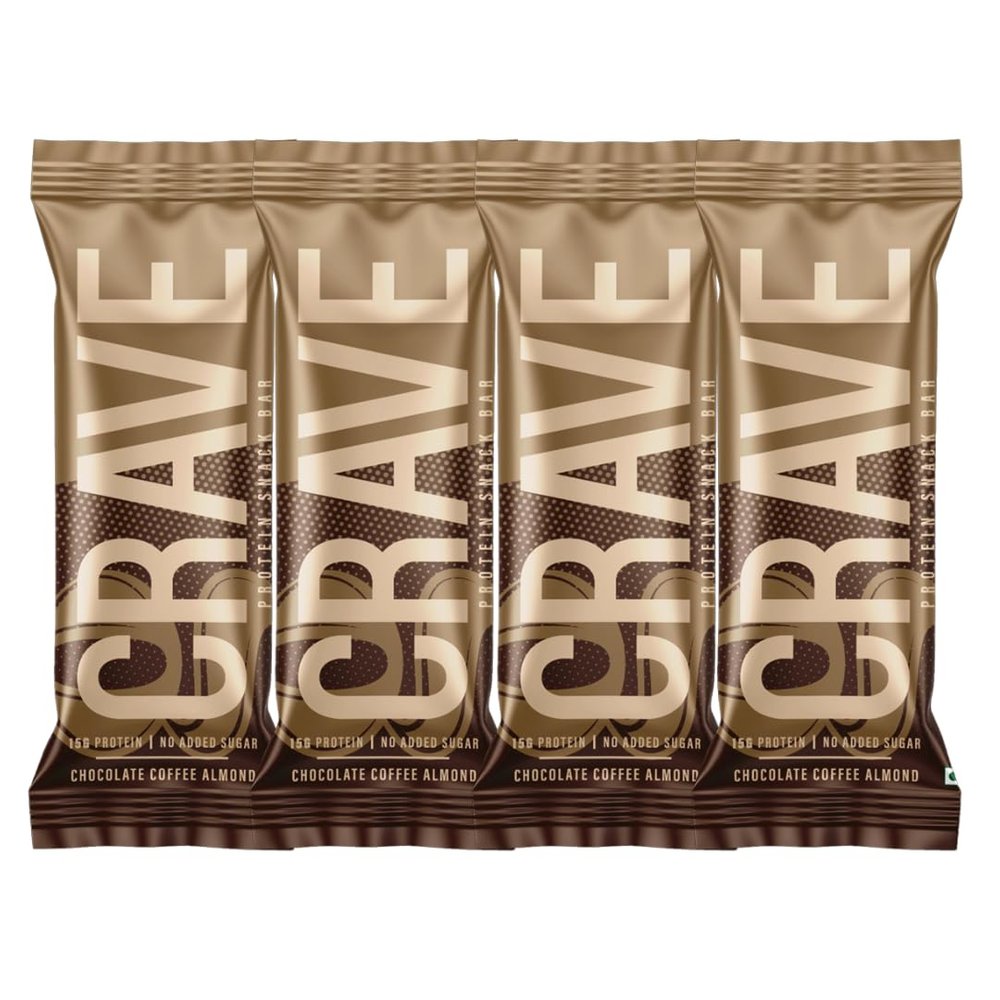 Green Protein Crave Plant Protein Bars Chocolate Coffee Almond (Pack of 4) | 15g Protein, Zero Added Sugar, High in Fiber | Crunchy Wafer Bar | Decadent Sugar-Free Chocolate, Creamy Nut Butters | Tastes like a Cheat Meal | 100% Vegetarian & Gluten-Fr