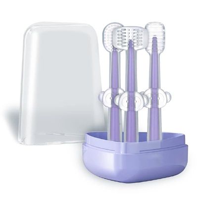 3PCS BABY TRAINING TOOTHBRUSH SET Silicone Baby Training Manual Toothbrush U Shaped Toothbrush Set for Kids Newborns & Toddlers Purple