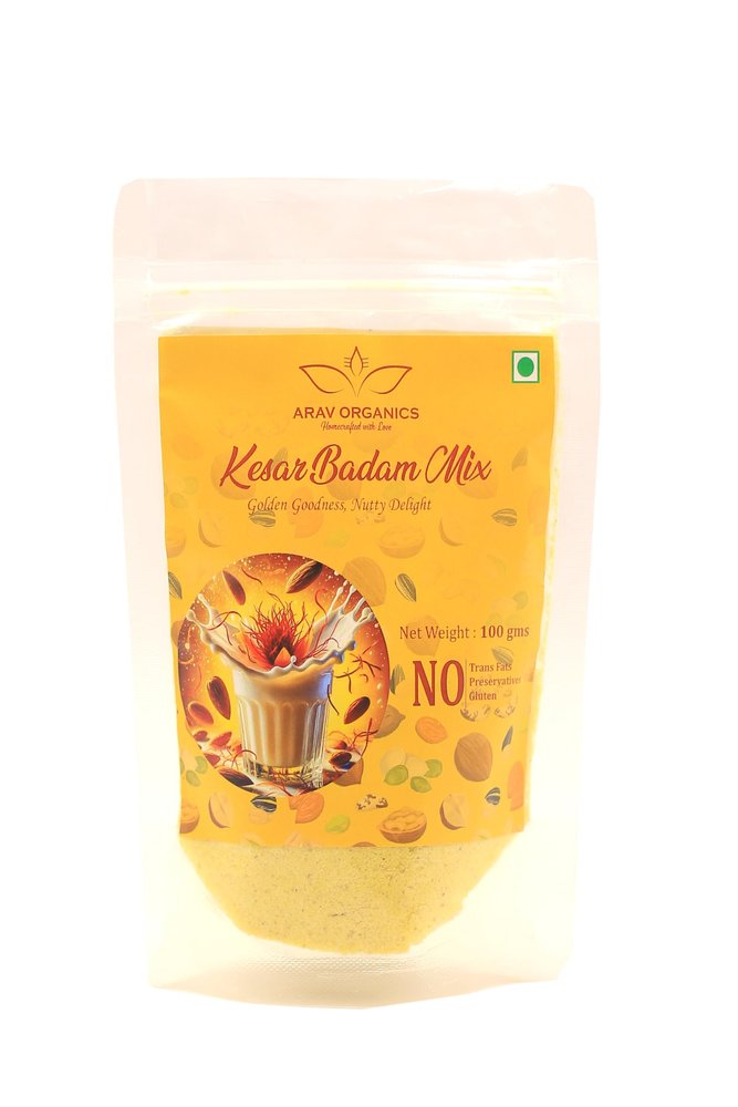 ARAV ORGANICS Kesar Badam Mix | 100% Natural Saffron Almond Drink Powder | Ready to Use | Boosts Energy & Vitality | No Artificial Additives | Healthy Beverage for Kids & Adults (100g)