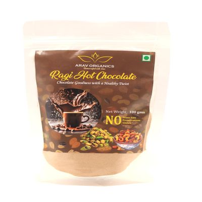 ARAV ORGANICS Ragi Hot Chocolate | Tasty and Healthy Drink | Instant Finger Millet Drink Mix | High Fiber & Rich in Minerals, Gluten-Free | Ready-to-Mix Beverage for Kids & Adults (100g)