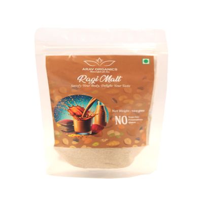 ARAV ORGANICS Ragi Malt | 100% Natural Finger Millet Health Drink | Traditional Nachni Atta Porridge & Smoothie Mix | Kelvaragu Kanji Maav | Delicious Malt Drink for All Ages Group (500g)