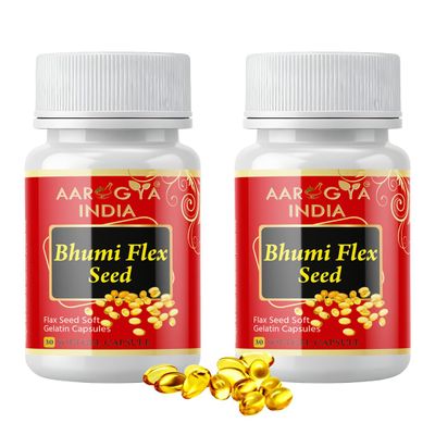 Aarogya India Bhumi Flax Seed Veg Omega 3, 500mg- 30 Capsules| Flax Seed Capsules with Vitamins & Minerals |Vegan Superfood | Enriched With Essential Omega Fatty Acid | 100% Vegetarian (Pack of 2)