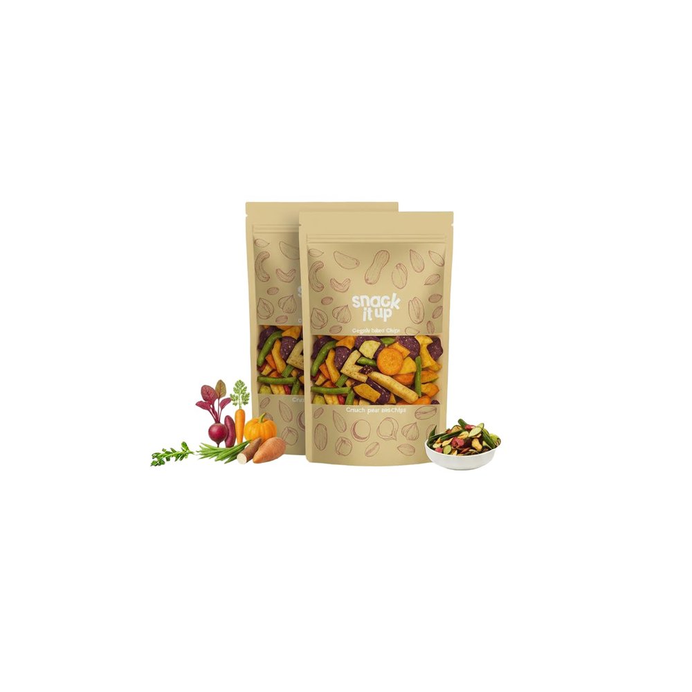 Snack It Up Vacuum-Crisped Mix Vegetable Chips (90gm x 2) | Healthy Chips, Lightly Salted- Low Sodium | 8 Real Dehydrated Air Fried Healthy Vegetable Snacks |Guilt Free & 70% Low Oil , Non - GMO | Vegan, Plant Based, No Palm Oil Chips, Zero Preserva