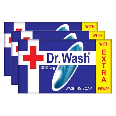 Dr.Wash Detergent Cake, Laundry Bar, 250 gm, Advanced New Formula, Tough on Stains, Gentle on Hands, Ultra Clean Washing Soap for Clothes, Long-Lasting (Pack of 3)