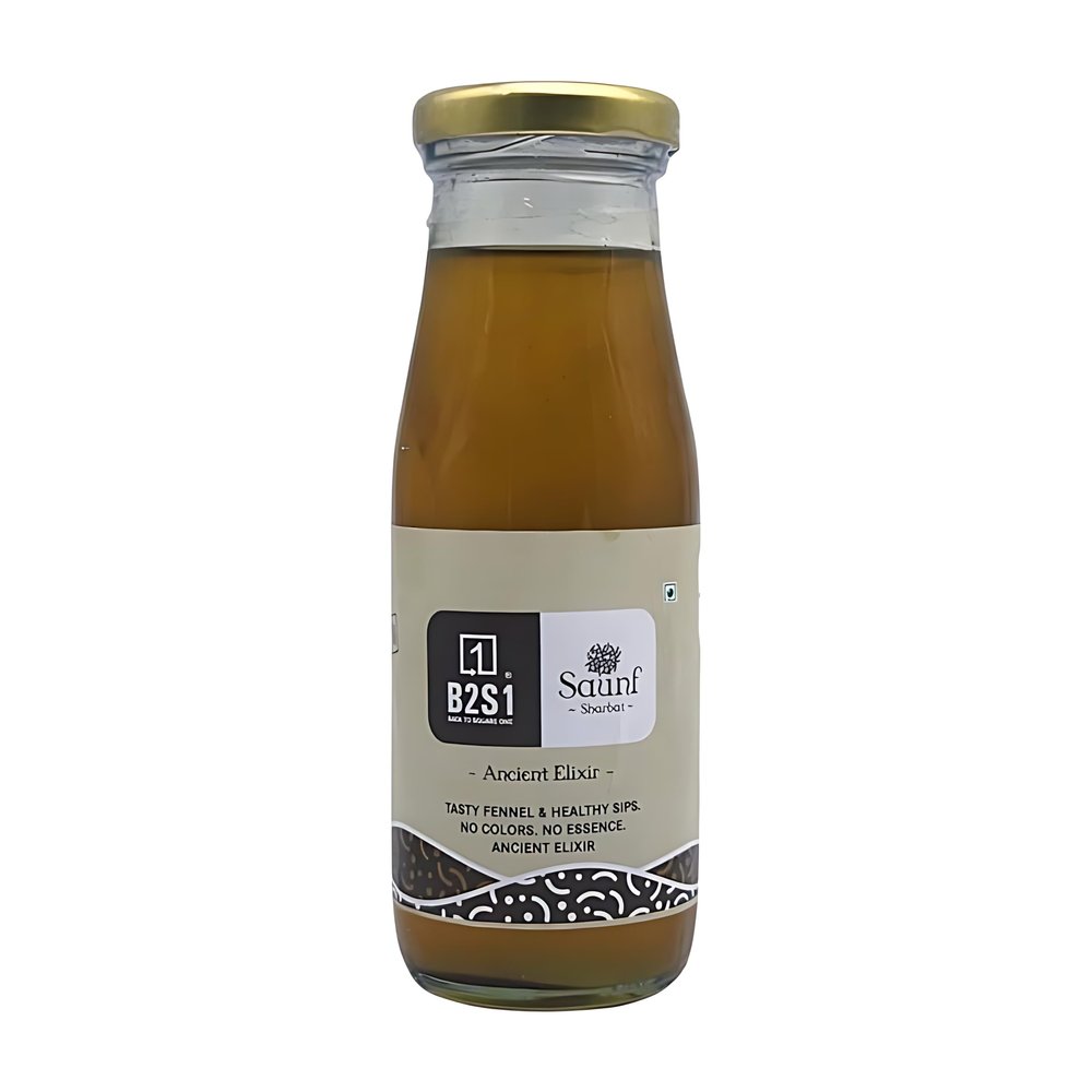 B2S1 Saunf (Fennel) Syrup Sharbat a Cooling Fennel-Flavored Beverage Concentrate a Digestive Drink|200 ML|GLASS BOTTLE