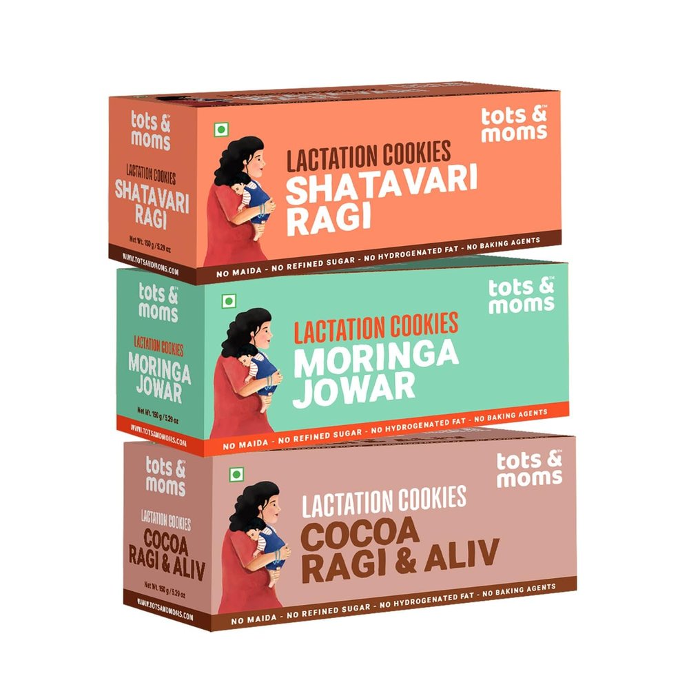 Tots & Moms Shatavari Ragi, Moringa & Jowar, Cocoa Ragi & Aliv Lactation Cookies Boosts Lactation, Immunity & Postpartum Recovery | Rich in antioxidants | No Refined Sugar or Preservatives | Pack of 3-150g each