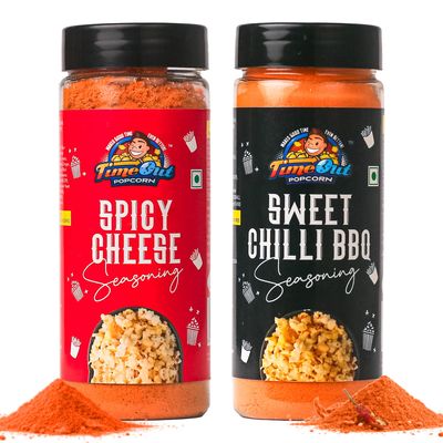 Time Out Popcorn Spicy Cheese and Sweet Chilli BBQ Seasoning, Multi-Purpose Powder, Popcorn and Snacks Flavoring,Pack of 2, 100g Each