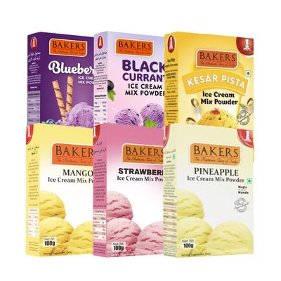 BAKERS Fruity Ice Cream Powder Combo Pack (6 x 100 g) - Mango, Strawberry, Pineapple, Blueberry, Black Currant, Kesar Pista | Vegan-Friendly | Ready in 10 Mins | No Preservatives