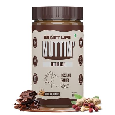 BeastLife Crunchy Chocolate Peanut Butter | 24.5 G Protein | 800 gm | 100% Peanuts, High Protein | Zero Palm Oil | NonGMO Nut Butter | Fitness-Friendly Spread | Zero Cholesterol