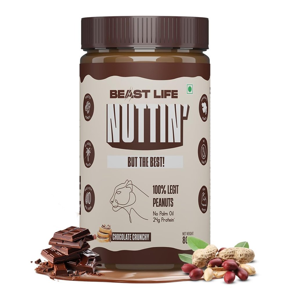 BeastLife Crunchy Chocolate Peanut Butter | 24.5 G Protein | 800 gm | 100% Peanuts, High Protein | Zero Palm Oil | NonGMO Nut Butter | Fitness-Friendly Spread | Zero Cholesterol