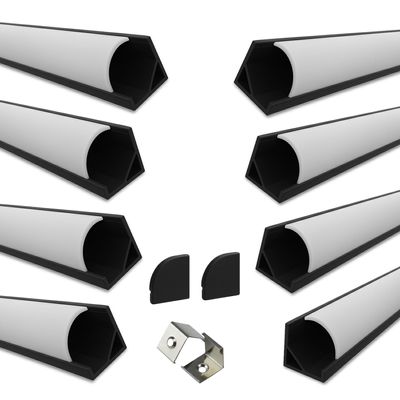 Abaj Lighting (16x16mm) Black Aluminium Round Profile LED Strip Lights 1Meter Round LED Corner Channel Profile with Diffused, Black EndCaps & Mounting Clips Without LED Straight Linear - Pack of 8