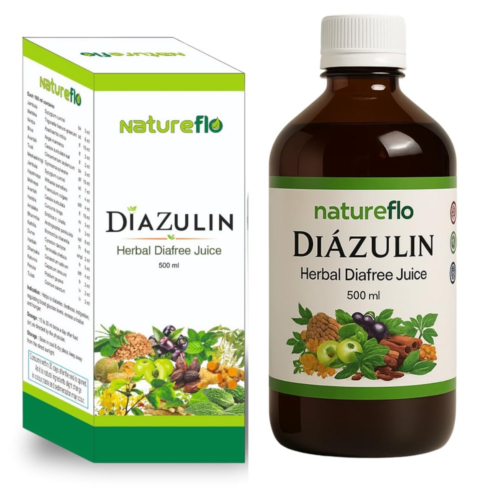 Natureflo Diazulin Herbal Diafree Juice | Karela, Jamun, Amla, Methi & Neem | Sugar-Free Herbal Juice for Blood Sugar Control 1 Litre (500ml *2)