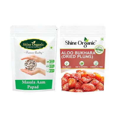 Shine Organic Masala Aam Papad | Khatta Meetha Aam Papad (400 GM) Chatpata Aam Papad - Mango And Aloo Bukhara | Dried Plums | Aloo Bukhara For Making Biryani (400 GM) Dry Subgenus Prunes