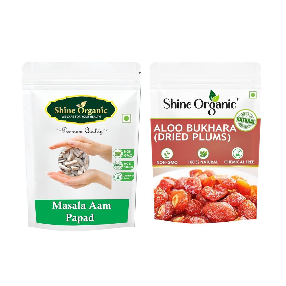Shine Organic Masala Aam Papad | Khatta Meetha Aam Papad (800 GM) Chatpata Aam Papad - Mango And Aloo Bukhara | Dried Plums | Aloo Bukhara For Making Biryani (400 GM) Dry Subgenus Prunes