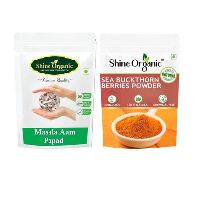 Shine Organic Masala Aam Papad | Khatta Meetha Aam Papad (800 GM) Chatpata Aam Papad - Mango And Dry Sea Buckthorn Berries | Nourishes skin | Rich in fatty acids (200 gm),
