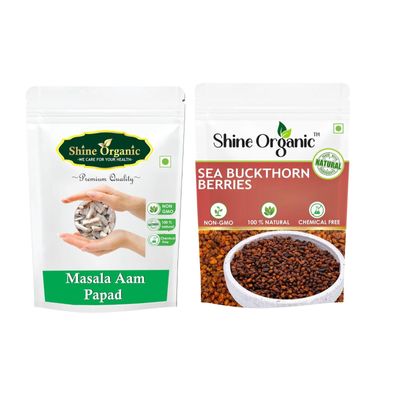 Shine Organic Masala Aam Papad | Khatta Meetha Aam Papad (400 GM) Chatpata Aam Papad - Mango And Sea Buckthorn Berries | Dry Sea Buckthorn Berries | Rich in Fiber, Omegas, (200gm)