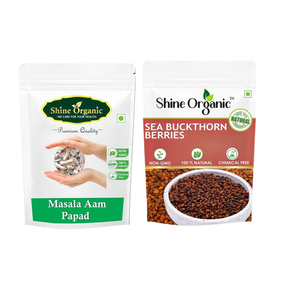 Shine Organic Masala Aam Papad | Khatta Meetha Aam Papad (400 GM) Chatpata Aam Papad - Mango And Sea Buckthorn Berries | Dry Sea Buckthorn Berries | Rich in Fiber, Omegas, (200gm)