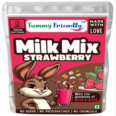 Tummy Friendly Chocolate Milk Mix for kids. Made of nuts, seeds. Healthy milk mix for 1 year old baby, toddlers, 2 year, 3 year old baby. kids chocolate milk powder mix - 200g (200g, Strawberry)
