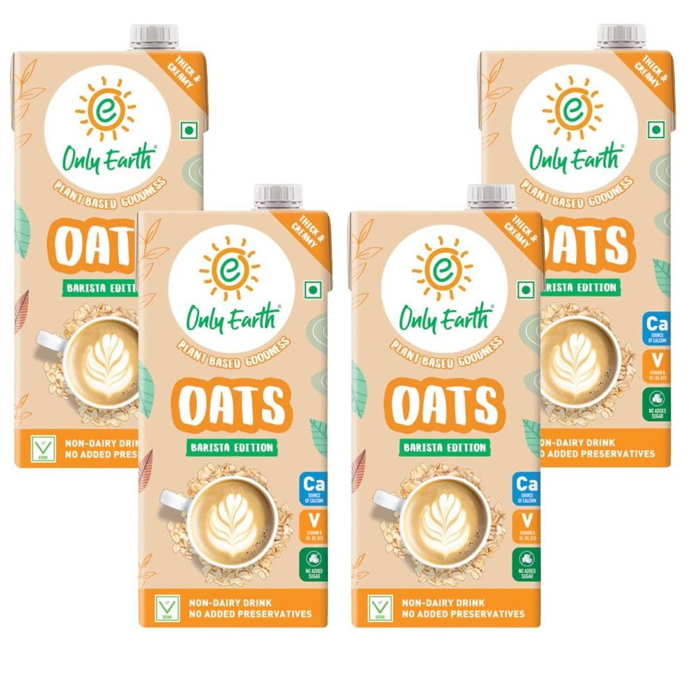 Only Earth Oats Drink Barista Edition | Unsweetened Drink | Lactose Free | Preservatives Free | Plant Based | Dairy Alternative | Source of Calcium | Source of Vitamin D, B1, B2 & B12 | 1 Litre (Pack of 4)