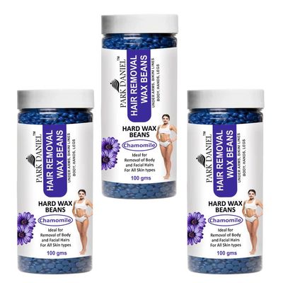 Brazilian Chamomile Stripless Hard Wax for Face, Body, Bikini Line & Underarms Hair Removal (100 Gram) | Peel Off Wax for All Skin Type | Easy to Use Wax for Men & Women for Hair Removal Pack of (3)
