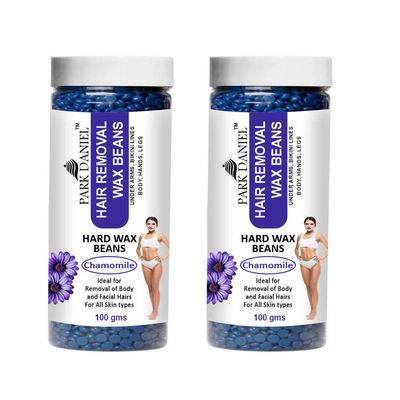 Brazilian Chamomile Stripless Hard Wax for Face, Body, Bikini Line & Underarms Hair Removal (100 Gram) | Peel Off Wax for All Skin Type | Easy to Use Wax for Men & Women for Hair Removal Pack of (2)