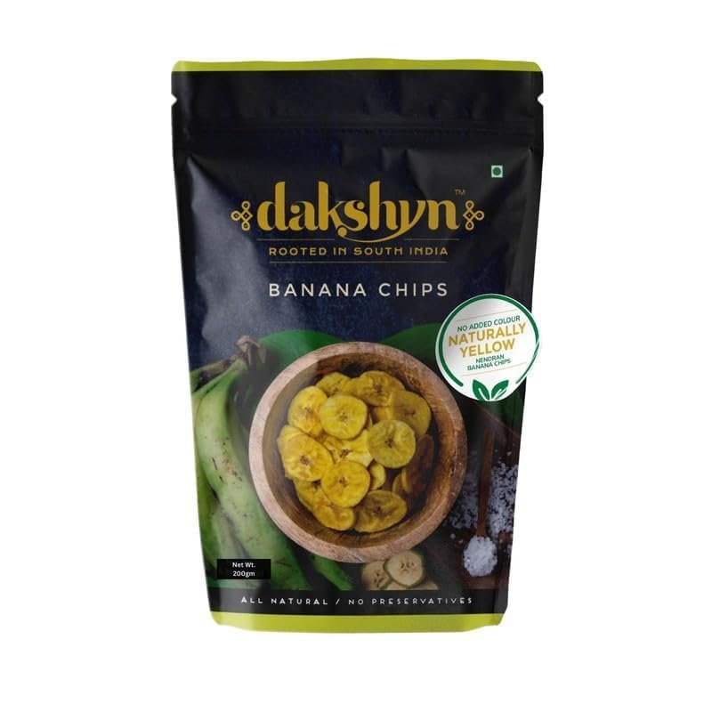 Dakshyn Nendran Banana Classic Satled Chips (200g x Pack of 2) | Yellow Banana Wafer Chips | South Indian Wafers | Oil Free | Thin & Crispy