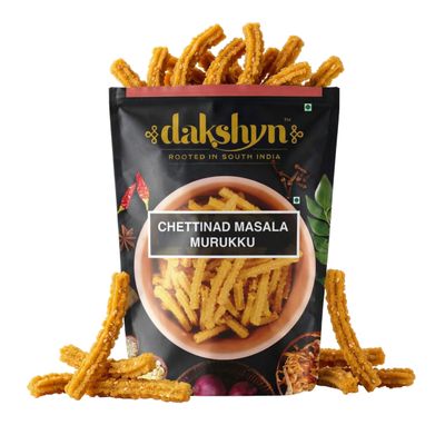 Dakshyn Chettinad Masala Murukku Chakli Sticks (200g x Pack of 4) | South Indian Crunchy Rice Murukku Snacks | Chakodi Snacks | No Maida | Chakli Namkeen | High in Protein | Vegan & Gluten Free