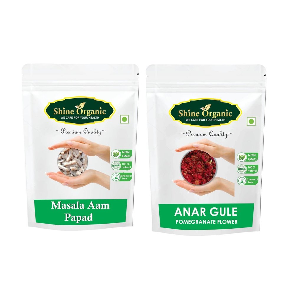 Shine Organic Masala Aam Papad | Khatta Meetha Aam Papad (400 GM) Chatpata Mango And Pomegranate Flower | Anar Ka Phul (100 GM) Natural and Pure Dry Anardana Seeds
