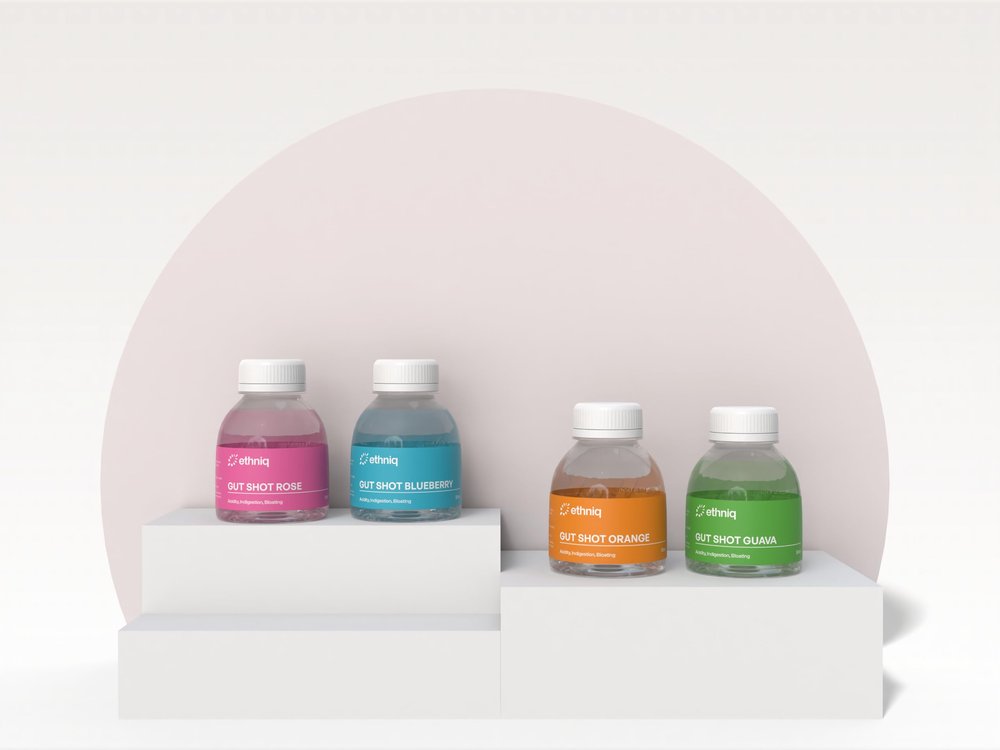Ethniq Gut Shots | Pack of 12 | Instant Relief from Indigestion & Bloating | Orange Guava, Rose, and Blueberry