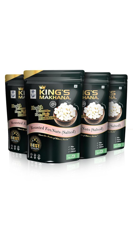 BIG SIZE Kings Makhana Roasted BIG Size Crunchy Foxnuts (Salted, 60g eah) | Lightly Salted Crunchy Snack | Gluten-Free, Vegan, Low Calorie |Premium Makhana in Zip-Lock Resealable Pouches for Lasting Freshness