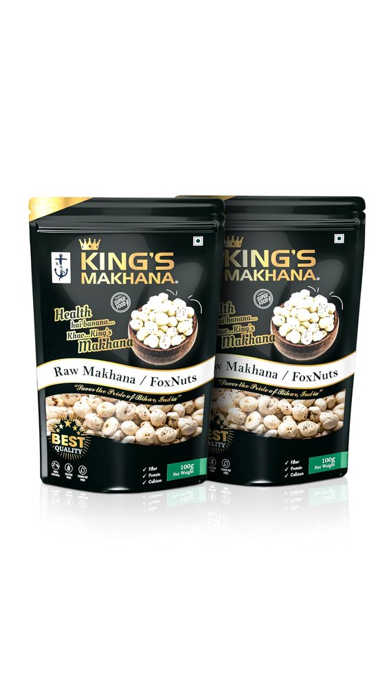 BIG SIZE Kings Makhana Premium Raw Fox Nuts (100g) | Superfood Snack | Gluten-Free, Vegan & High in Protein | Premium Makhana in Zip-Lock Resealable Pouches for Lasting Freshness