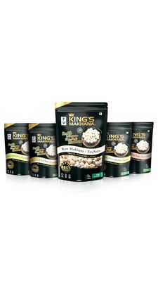 BIG SIZE King's Makhana Raw & Roasted Fox Nuts Combo | Cream-N-Onion, Salted, Caramel, Cheddar Cheese & Raw Makhana |Combo Pack 4 Flavored Packs (60g Each) 1 Classic Raw Pack (100g)| in Zip-Lock Resealable Pouches for Lasting Freshness