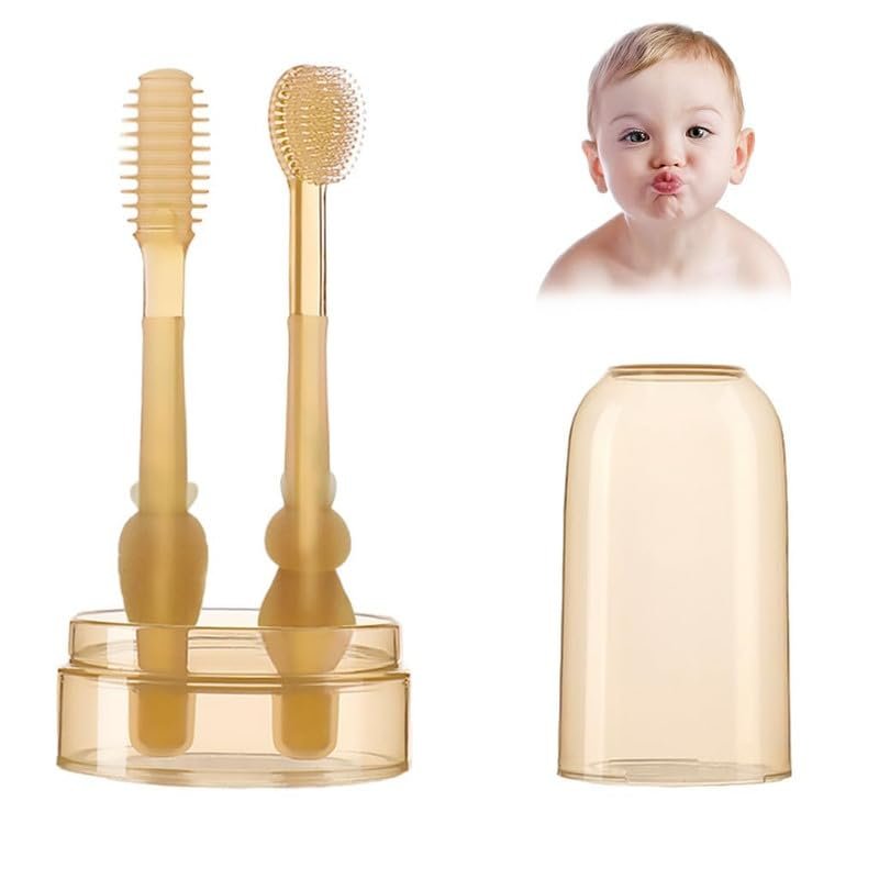4MYL 2-in-1 Silicone Baby Oral Cleaning Brush Tongue Cleaner with Storage Box - Soft BPA-Free Bristles Toothbrush for Infant Oral Care for 6-24 Months Babies Toddler Hygiene Essentials