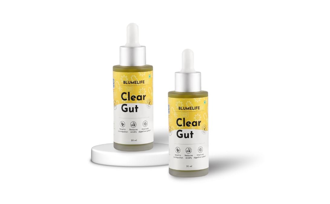 BlumeLife Clear Gut Drops | 60ml | Gut Cleanse Detox, Gut Health Supplements, Ayurvedic Digestive Cleanse & Detox with Haritaki, Bael, Kutki & Punarnava, Relief from Bloating, Acidity & Indigestion