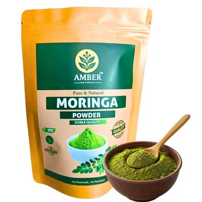 AMBER NATURALS 100% Natural Pure Moringa Leaf Powder | Healthy Superfood |Herbal Supplement | Good for Immunity, Digestion, skincare and Haircare | 100% Natural and Preservative-free|