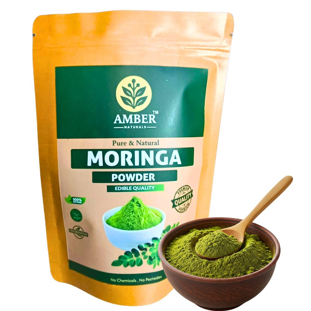 AMBER NATURALS 100% Natural Pure Moringa Leaf Powder | Healthy Superfood |Herbal Supplement | Good for Immunity, Digestion, skincare and Haircare | 100% Natural and Preservative-free|