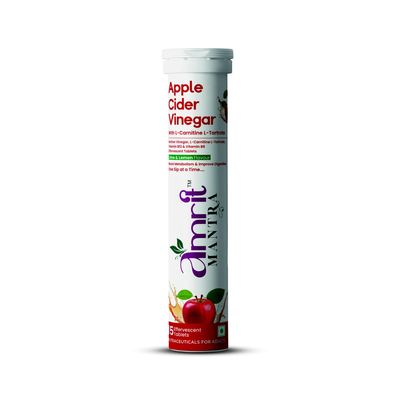 Amrit Mantra| Apple Cider Vinegar Tablets with L-Carnitine, 750mg ACV, Lime & Lemon Flavour, 15 Effervescent Tablets (1, Lemon)