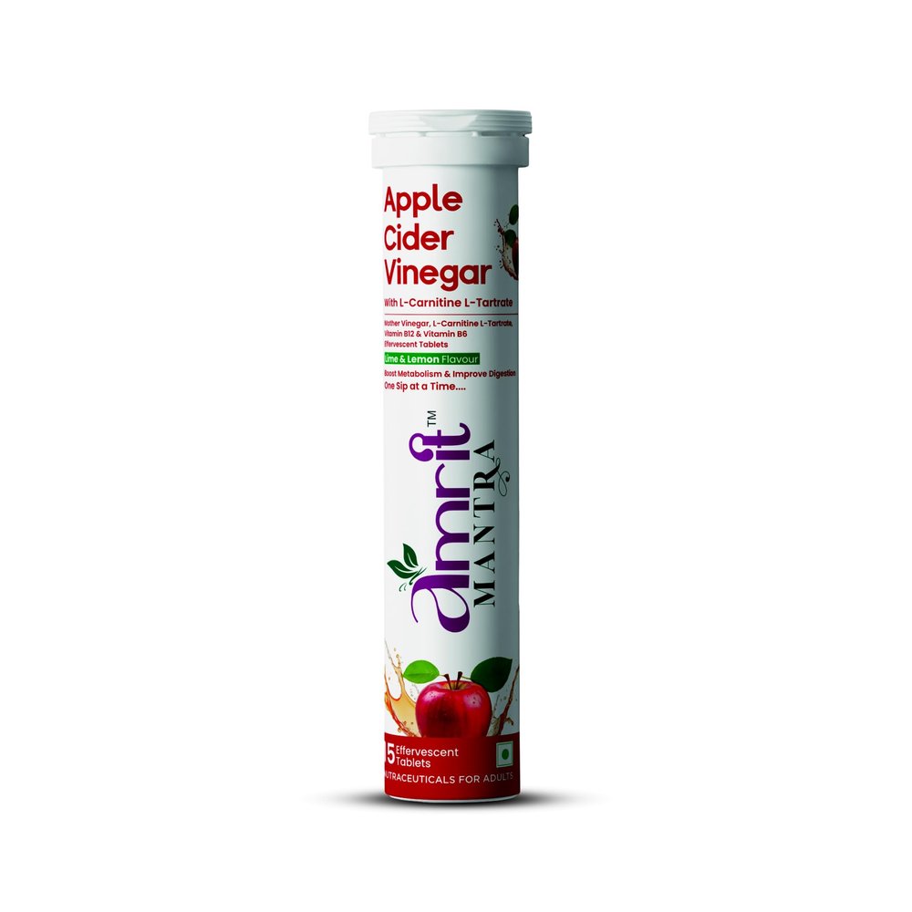 Amrit Mantra| Apple Cider Vinegar Tablets with L-Carnitine, 750mg ACV, Lime & Lemon Flavour, 15 Effervescent Tablets (1, Lemon)