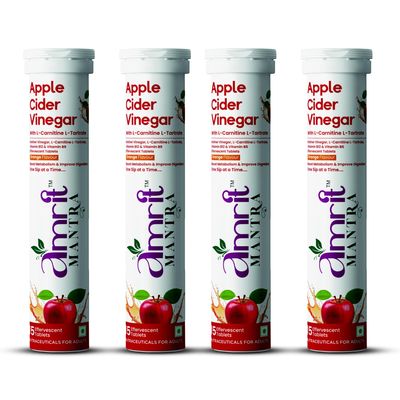 Amrit Mantra| Apple Cider Vinegar Tablets with L-Carnitine, 750mg ACV, Lime & Lemon Flavour, 15 Effervescent Tablets (4, Orange)