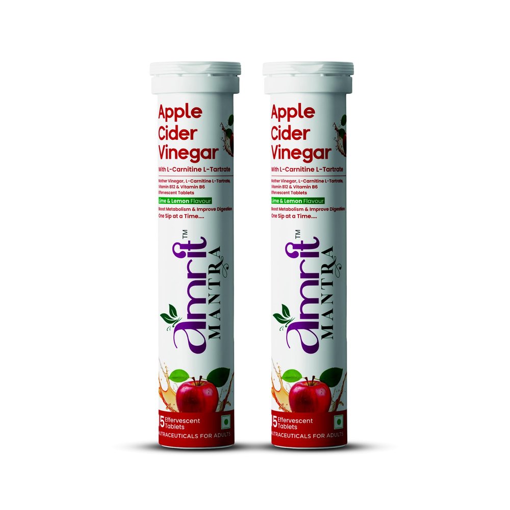 Amrit Mantra| Apple Cider Vinegar Tablets with L-Carnitine, 750mg ACV, Lime & Lemon Flavour, 15 Effervescent Tablets (2, Lemon)