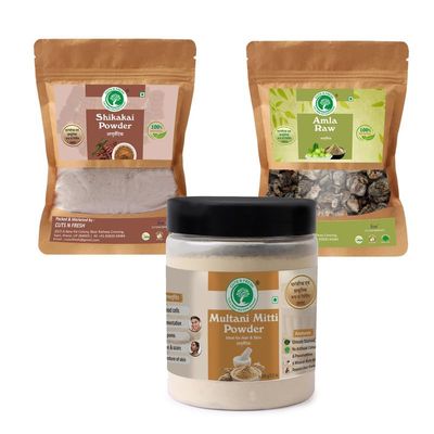 CUTS N FRESH Natural care from nature Pure Shikakai Powder, Multani Powder in Plastic And Pure Double Filtered Amla Raw,|Skin care for All Type of Hair (Pack of 3) 150GM 3000GM