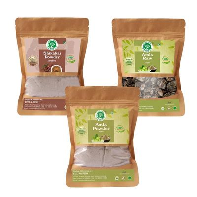 CUTS N FRESH Natural care from nature Pure Shikakai Powder, Amla Powder And Pure Double Filtered Amla Raw 150GM