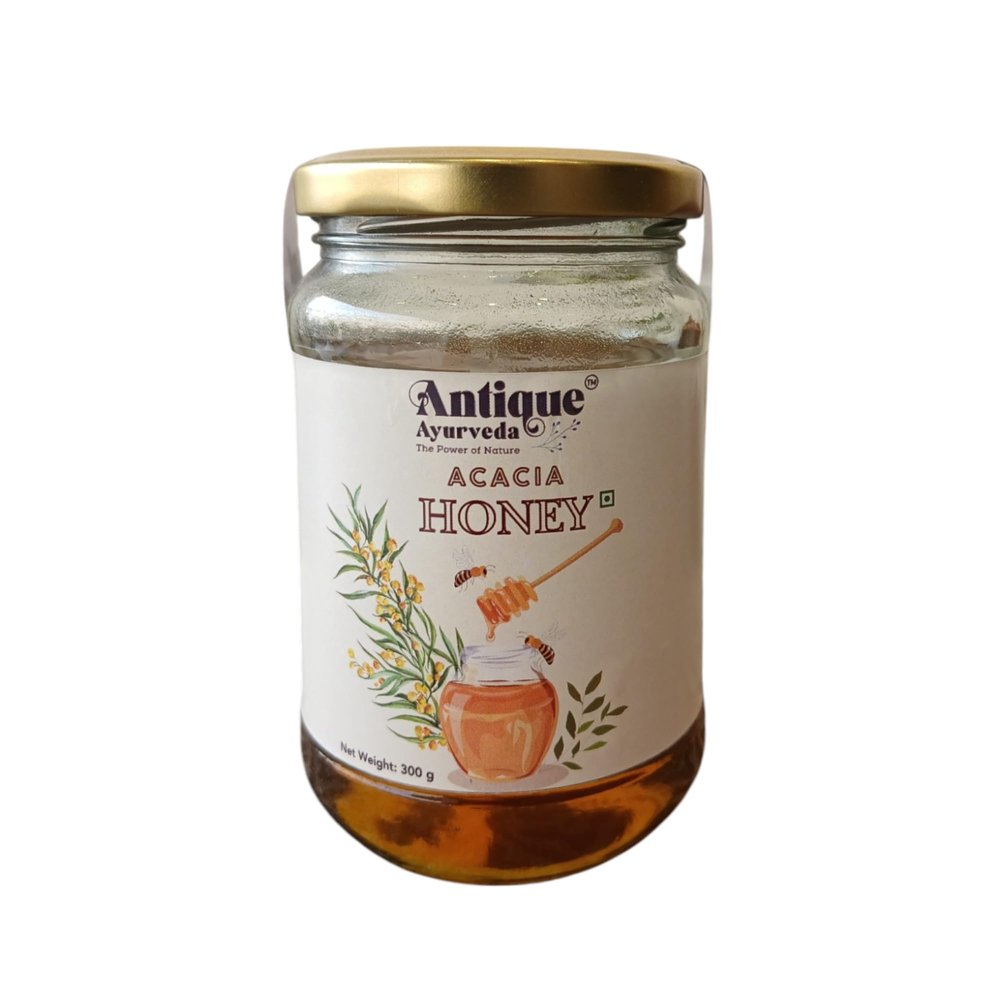 ANTIQUE AYURVEDA Natural Acacia Honey  100% Raw and Unprocessed, a Naturally Sweet and Antioxidant-Rich Health Booster (300g)