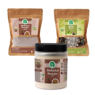 CUTS N FRESH Natural care from nature Pure Shikakai Powder, Shikakai Powder in Plastic And Pure Double Filtered Amla Raw 3000GM Essential Kit (Pack of 3)