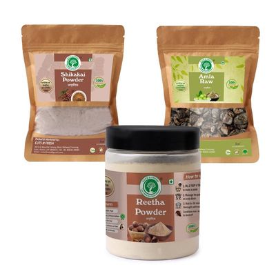 CUTS N FRESH Natural care from nature Pure Shikakai Powder, Amla Raw Powder in Plastic in Plastic And Pure Double Filtered Reetha Powder 3000GM Essential Kit (Pack of 3)